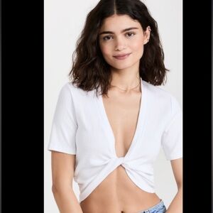 Stateside cropped twist front ribbed jersey top NWT